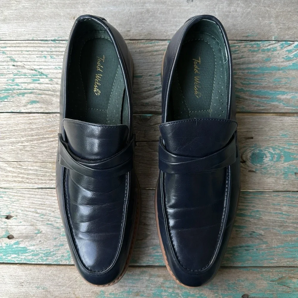Todd Welsh  Pablo Loafer Dress Shoes Men's Size 10D US Navy Blue Leather 72652